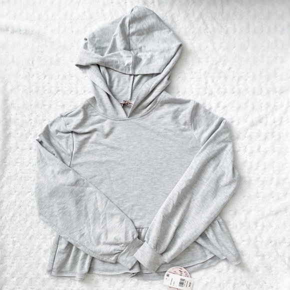 NWT-GYPSIES & MOONDUST Grey Peplum Light Hooded Sweatshirt - Picture 3 of 10